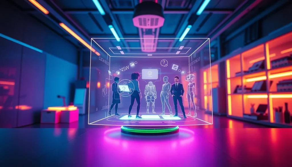 AI NSFW interface in a modern lab with holographic displays