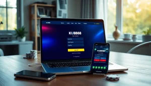 Access Đăng nhập Kubet88 on a sleek digital device in a cozy home office environment.
