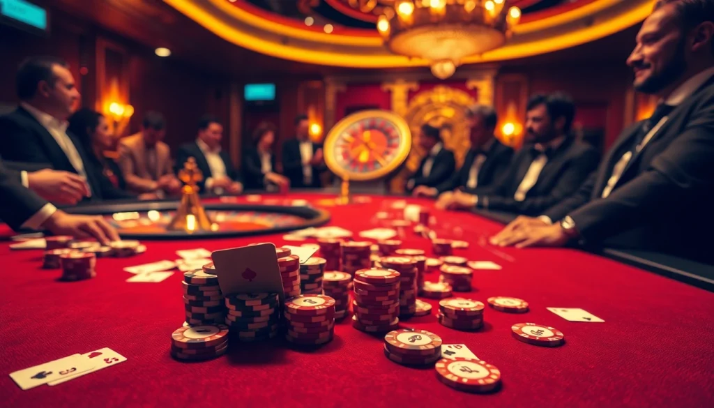 Exciting gaming scene focusing on high-stakes poker with a vibrant casino ambiance at https://hoyenapple.com/ver-compartir-apple-music-replay-2023/.