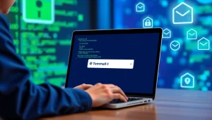 Creating tempmail disposable addresses in a modern digital workspace with vibrant tech elements.