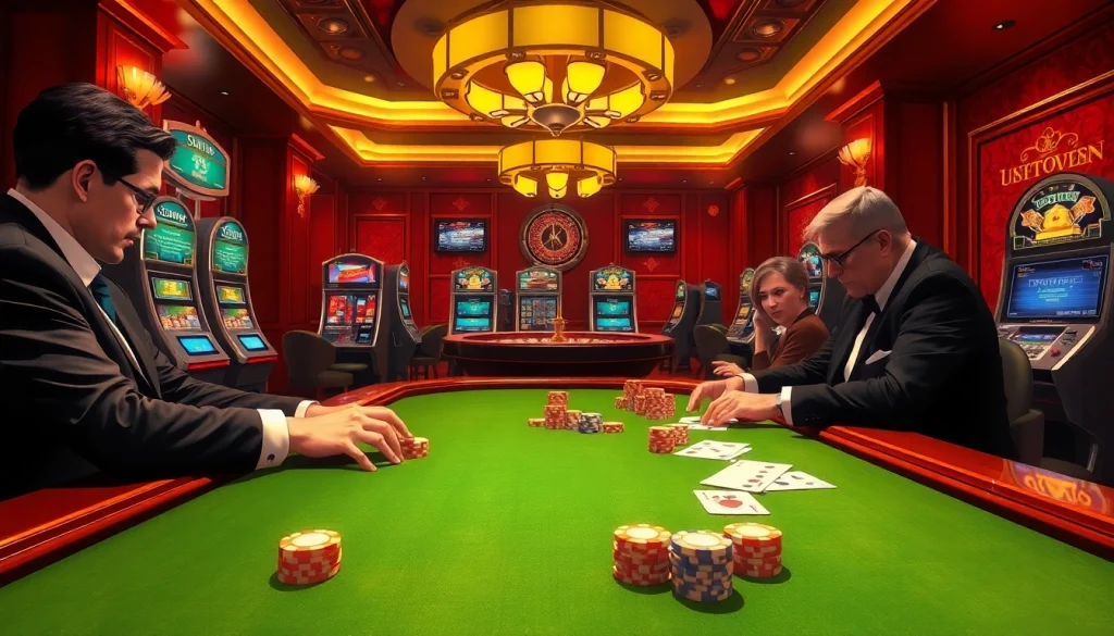 The hidden wiki directory highlights an elegant casino scene with poker action and dazzling slot machines.