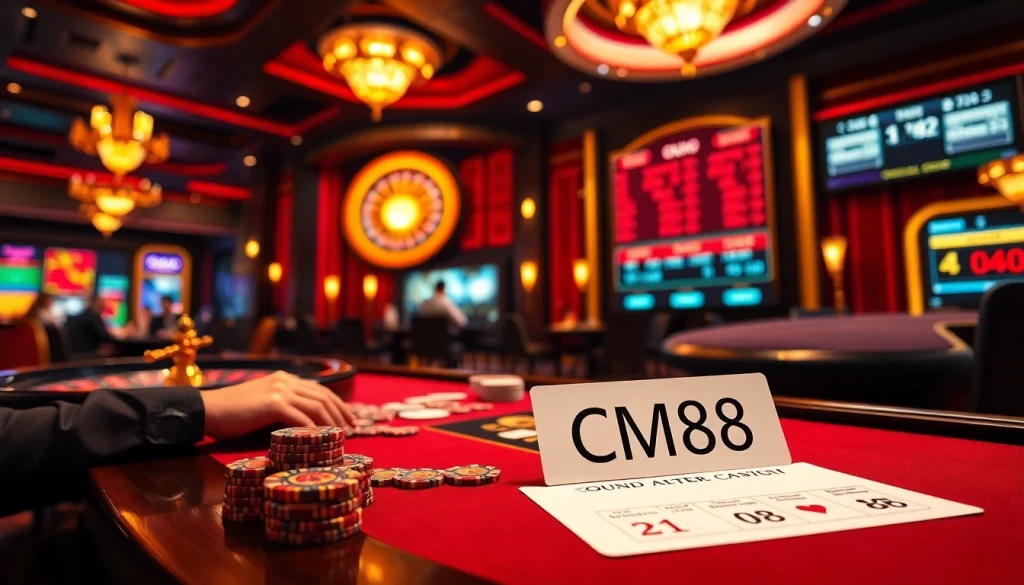 Players gambling at a poker table while using CM88 for strategic betting insights.
