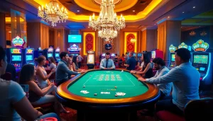 Players enjoying an exciting BJ38 gaming experience at a luxurious casino table.