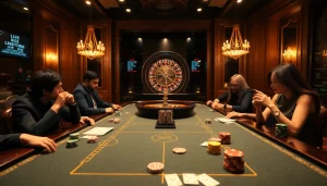 The hidden wiki dark web inspires a luxurious casino scene showcasing players at tables and a roulette wheel.