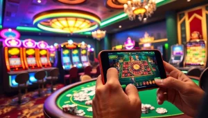 Enjoy thrilling gameplay with apk jaya in a vibrant casino atmosphere featuring slot machines and roulette.