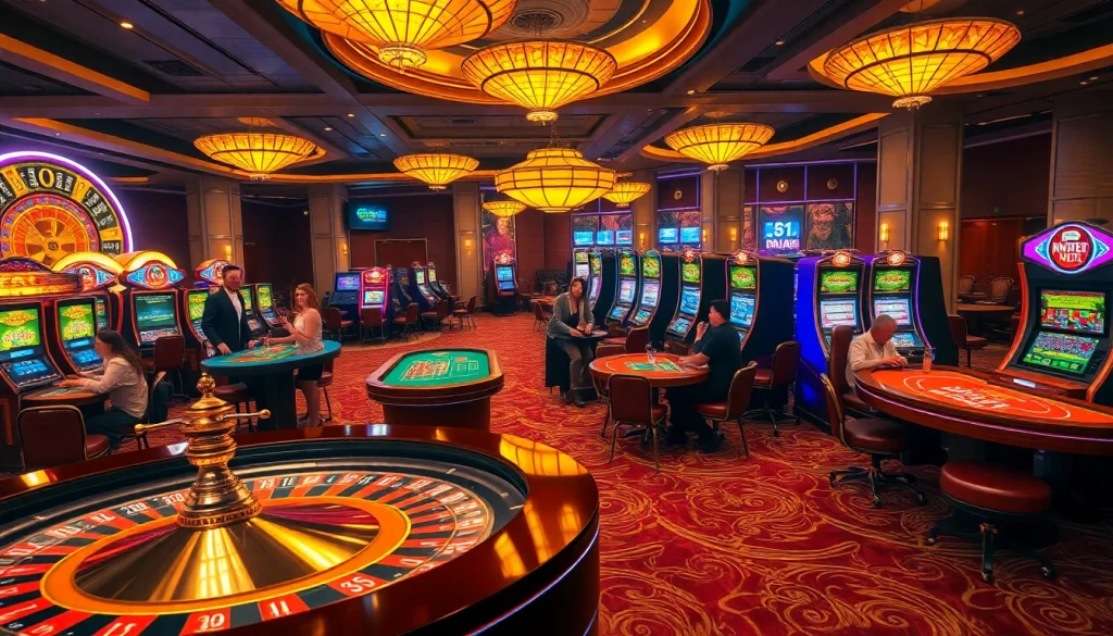 Players enjoying their time at nova88 casino with roulette and slot machines.