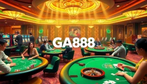 Exciting gambling atmosphere at GA888 with engaging players and luxurious casino elements.