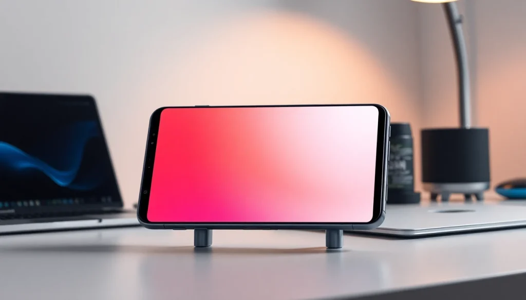 Samsung Galaxy S8 smartphone displayed in a modern workspace, highlighting its sleek design and innovative features.
