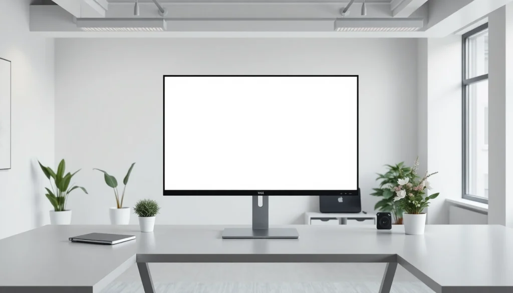Bright white screen (tela branca) displayed on a modern office monitor, enhancing productivity and focus.