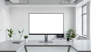 Bright white screen (tela branca) displayed on a modern office monitor, enhancing productivity and focus.