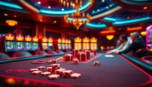 K9K9 game table showcasing vibrant gameplay with casino elements like chips and slot machines.