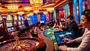 Engage in excitement with the 99WIN casino experience featuring vibrant slot machines and interactive gaming tables.