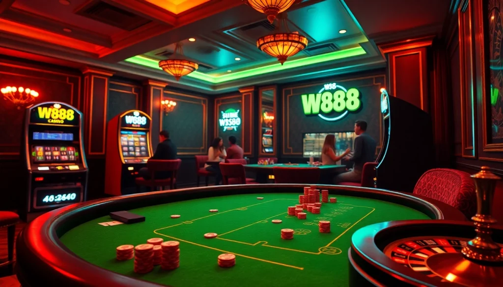 Engage in thrilling gaming experiences at WW88 online casino with vibrant tables and slot machines.