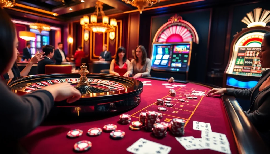 Engaged players at a vibrant casino table showcasing BDJL-themed excitement and strategy.