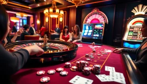 Engaged players at a vibrant casino table showcasing BDJL-themed excitement and strategy.