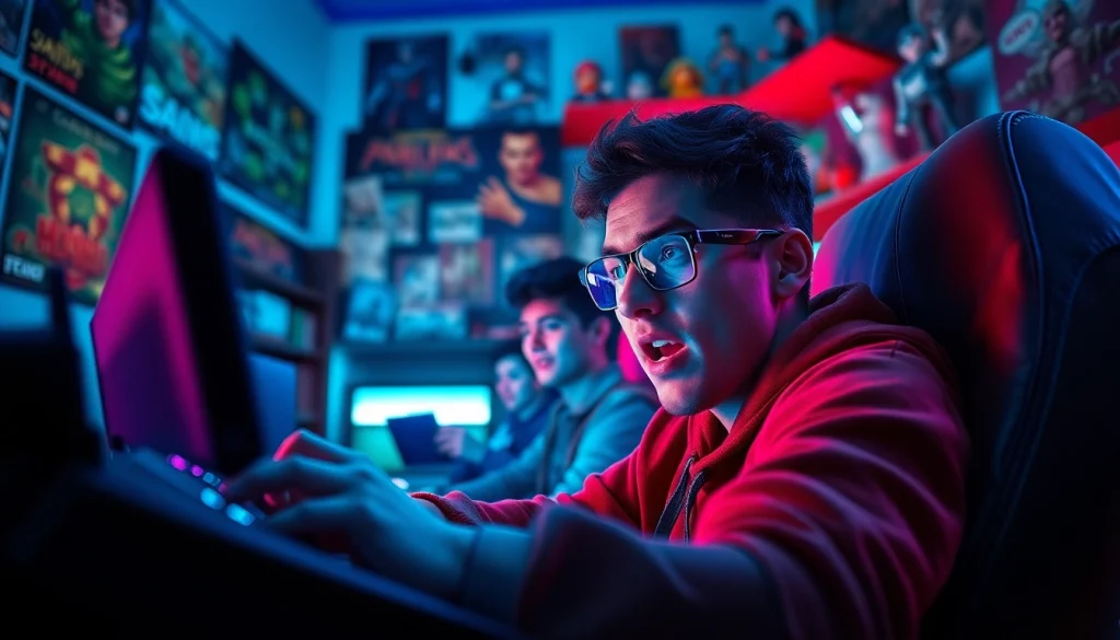 Engaged gamers enjoying game reviews 2026 in a vibrant gaming room setting.