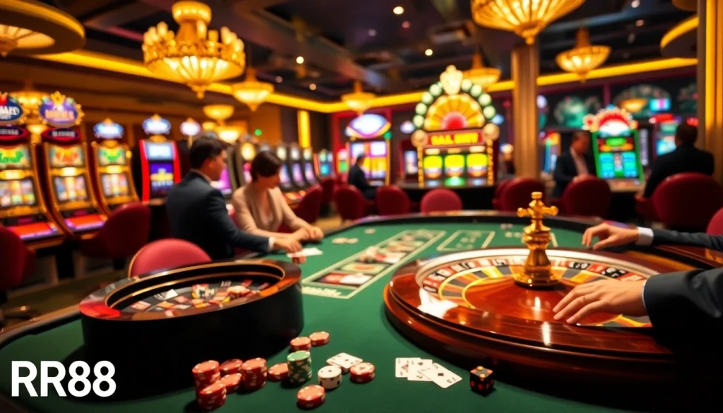 Experience excitement at RR88's luxury gambling scene with vibrant casino games and elegant decor.