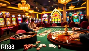 Experience excitement at RR88's luxury gambling scene with vibrant casino games and elegant decor.
