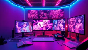 Stunning NSFW AI image generation setup in a modern digital art studio