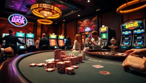 Experience the thrill of "Luck 8" at a vibrant casino table filled with action-packed gambling moments.