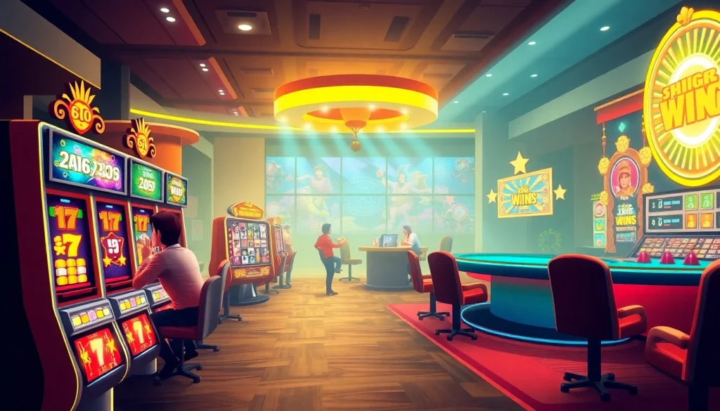 Experience the excitement of HH666 with vibrant online casino visuals featuring live dealers and engaging slot machines.