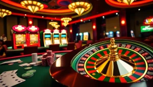 Cảnh cược ở mức cao với thương hiệu LUCK8, chip poker và vòng quay roulette đang quay.