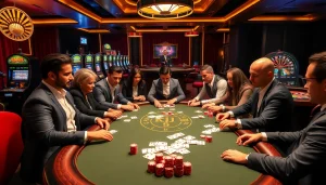 KJC poker players enjoying a high-stakes game at a luxurious casino.