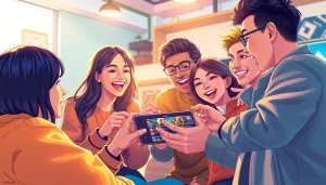 ALPHAオリパ 招待コード スマートフォンで友人とゲーム戦略を話し合う場面。