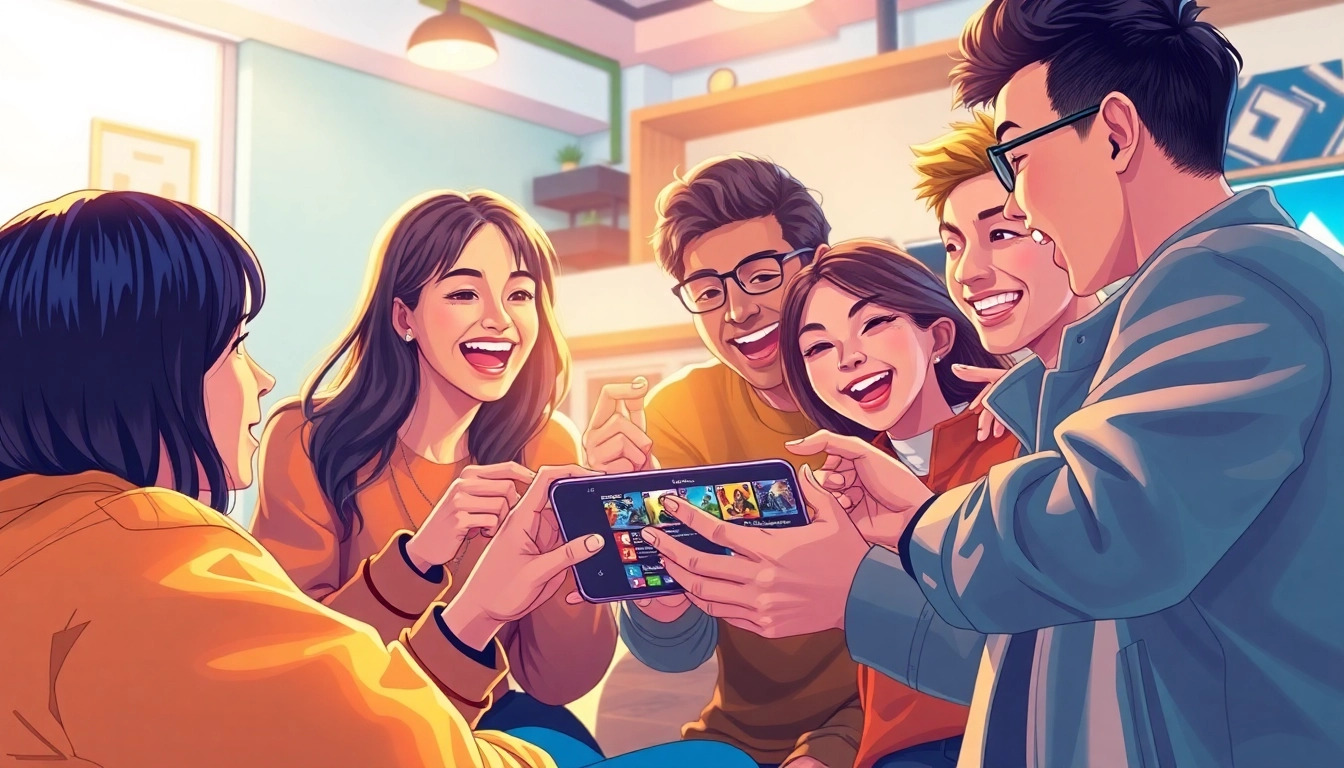 ALPHAオリパ 招待コード スマートフォンで友人とゲーム戦略を話し合う場面。