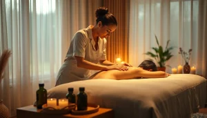Engaging scene of a 출장마사지 therapist providing calming home massage services.