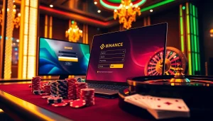 Experience 바이낸스 회원가입 with vibrant casino tables and dynamic poker games in a luxurious setting.