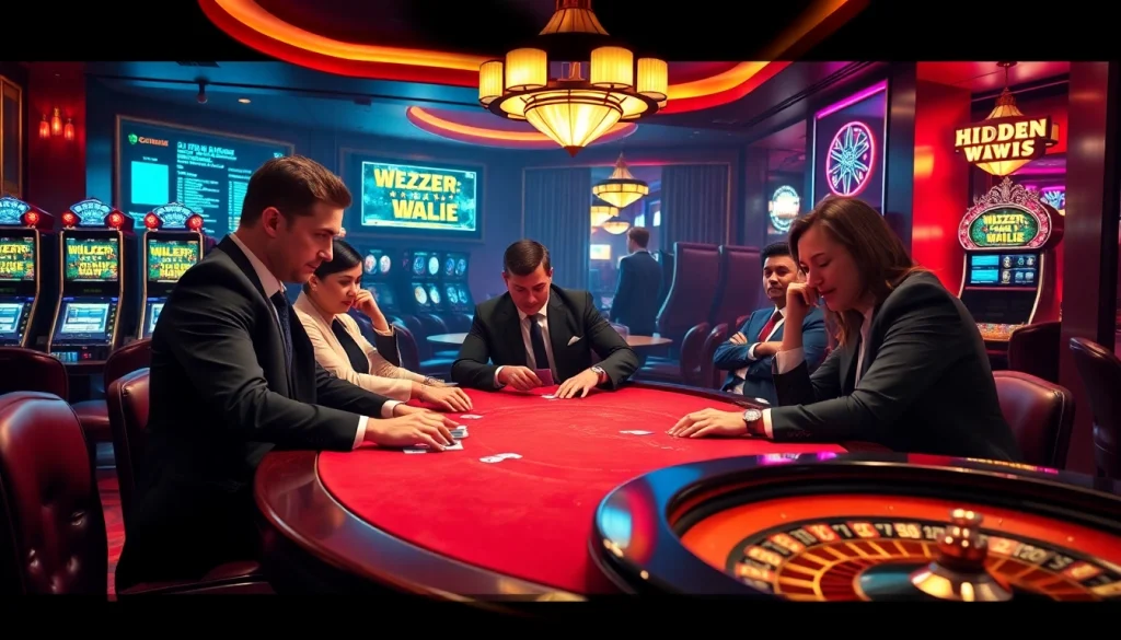 Experience the hidden wiki dark web at a high-stakes casino tournament with players and vibrant slot machines.