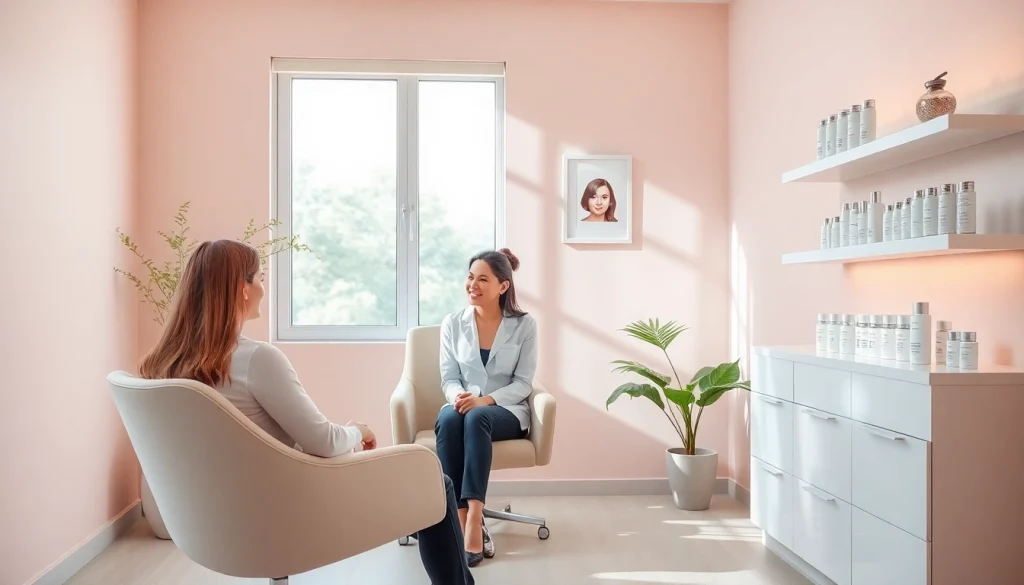 落ち着いたクリニック環境での女性の薄毛治療相談、専門的ケアを示す。
