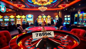 Exciting casino scene with players at a poker table and '789K' betting slip highlighted.