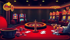 Engaging casino scene highlighting hidden wiki theme with poker action and vibrant roulette.