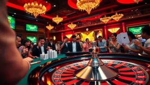 Pemain yang terlibat dalam permainan roulette yang mendebarkan di kasino mewah, menonjolkan Datukwin Alternatif dengan antusias.
