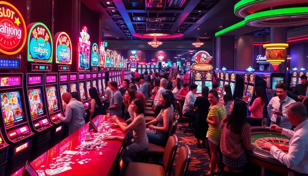 Players enjoying the exciting slot demo mahjong experience in a vibrant casino setting.