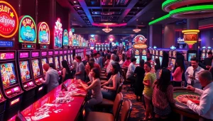 Players enjoying the exciting slot demo mahjong experience in a vibrant casino setting.