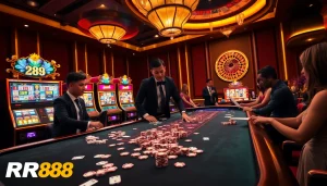 Engaging gamblers at RR88's luxurious casino gaming tables and vibrant slot machines.