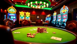 Experience the thrill of Luckywin at an upscale poker table, complete with chips and cards.