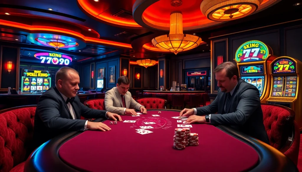 Experience high-stakes gaming at 79 king's luxurious casino table with vibrant chips and cards.