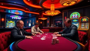 Experience high-stakes gaming at 79 king's luxurious casino table with vibrant chips and cards.