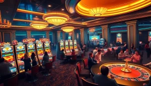 Rasakan sensasi permainan slot Olympus 1000 dengan adegan kasino yang penuh warna dan semangat.