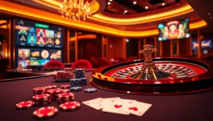Engage in thrilling gameplay at iwin club with vibrant poker chips and high-stakes roulette action.
