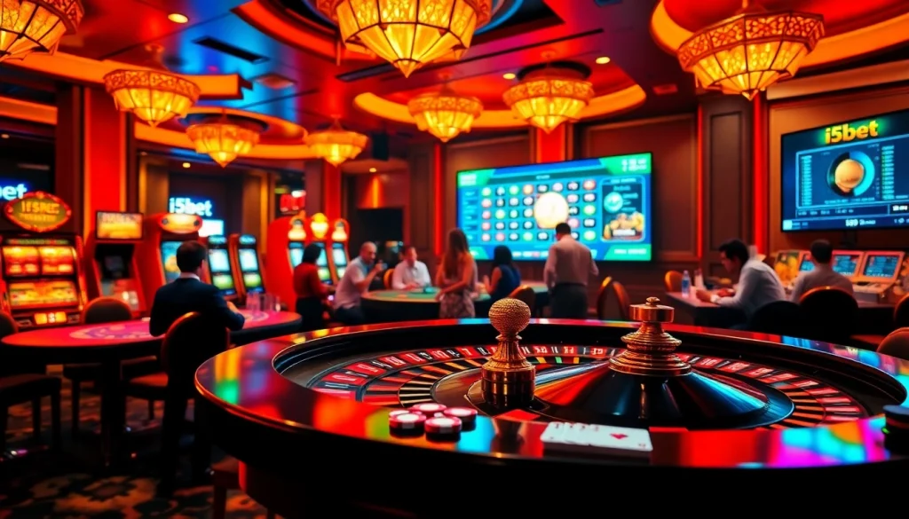 i5bet players enjoying a thrilling casino atmosphere at roulette and online betting.