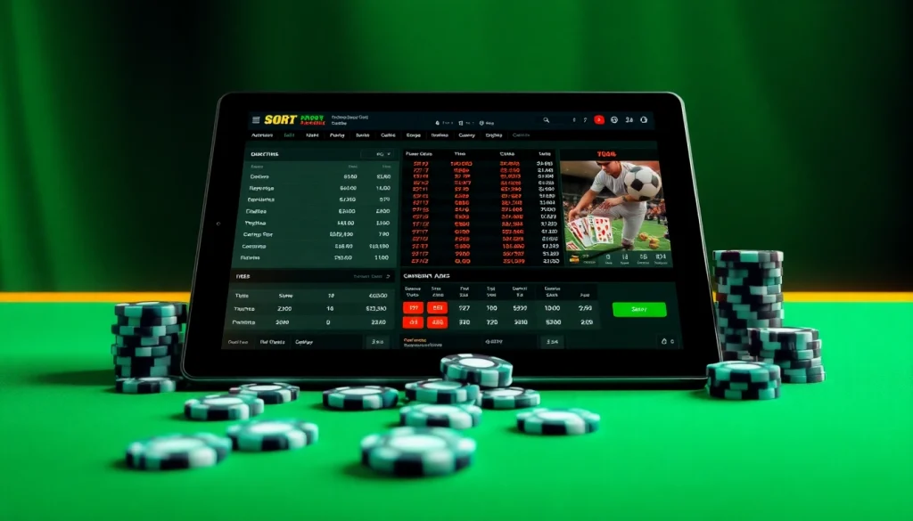 Bet on your favorite sports with sbobet login displayed on a vibrant digital screen featuring betting elements.