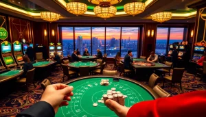 Strategically winning at nohu-themed casino games with high-end tables and vibrant atmosphere.