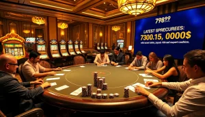 Exciting gambling scene at 789 P casino with players at the poker table.