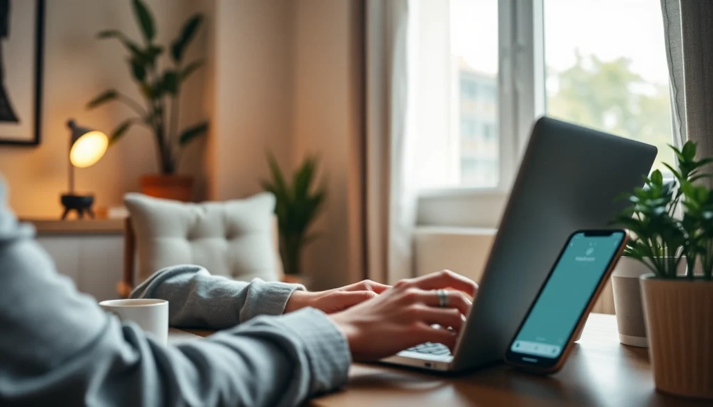 在舒适的家庭办公室中，用户使用笔记本访问 WhatsApp网页版，场景展现无缝沟通。