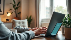 在舒适的家庭办公室中，用户使用笔记本访问 WhatsApp网页版，场景展现无缝沟通。